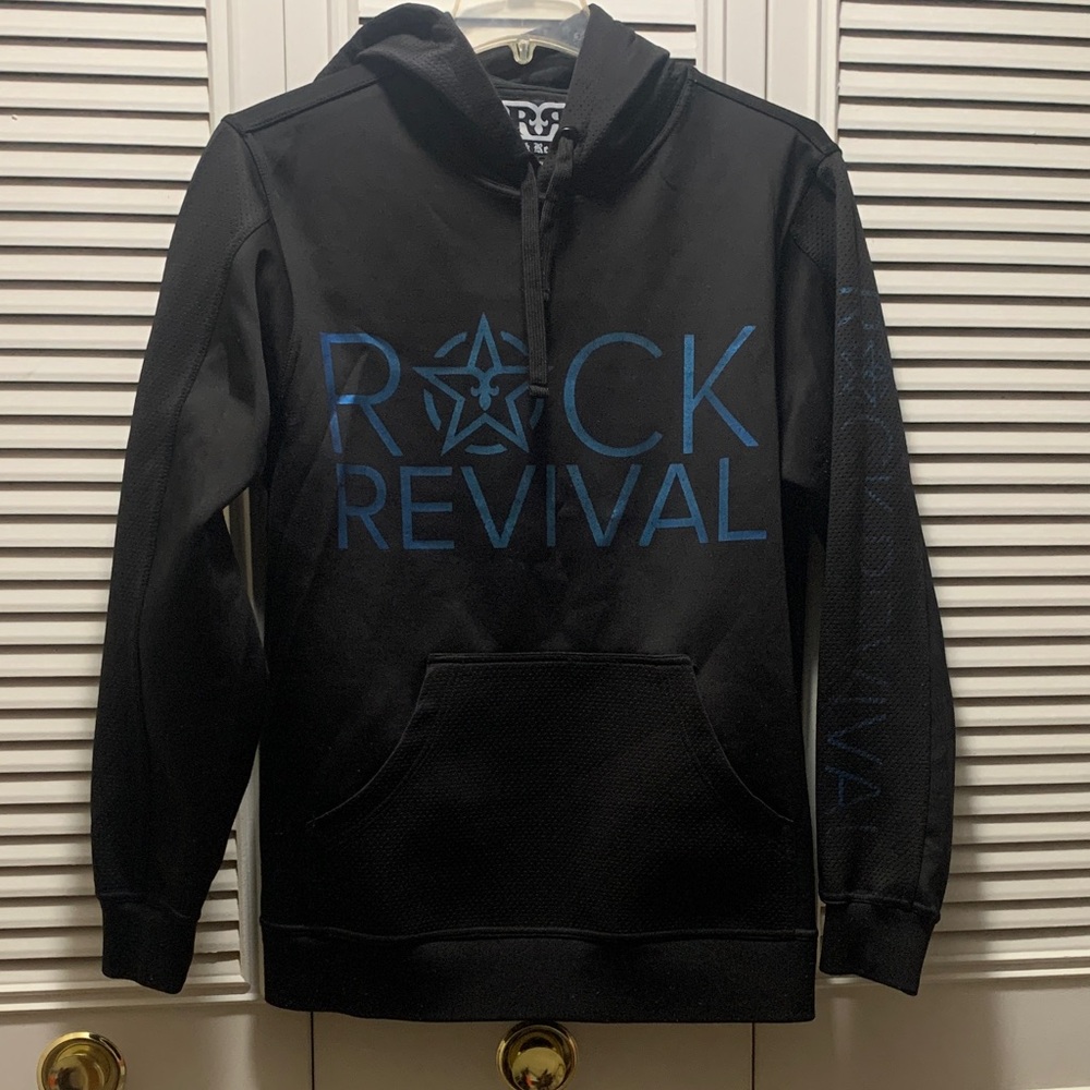 Rock Revival Men's Black Hoodie with Blue Logo
